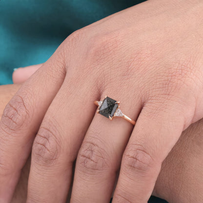 Emerald Salt and Pepper Diamond Ring Rose Gold | Geometric Engagement Ring | Unique Diamond Ring | Alternative Bridal Ring