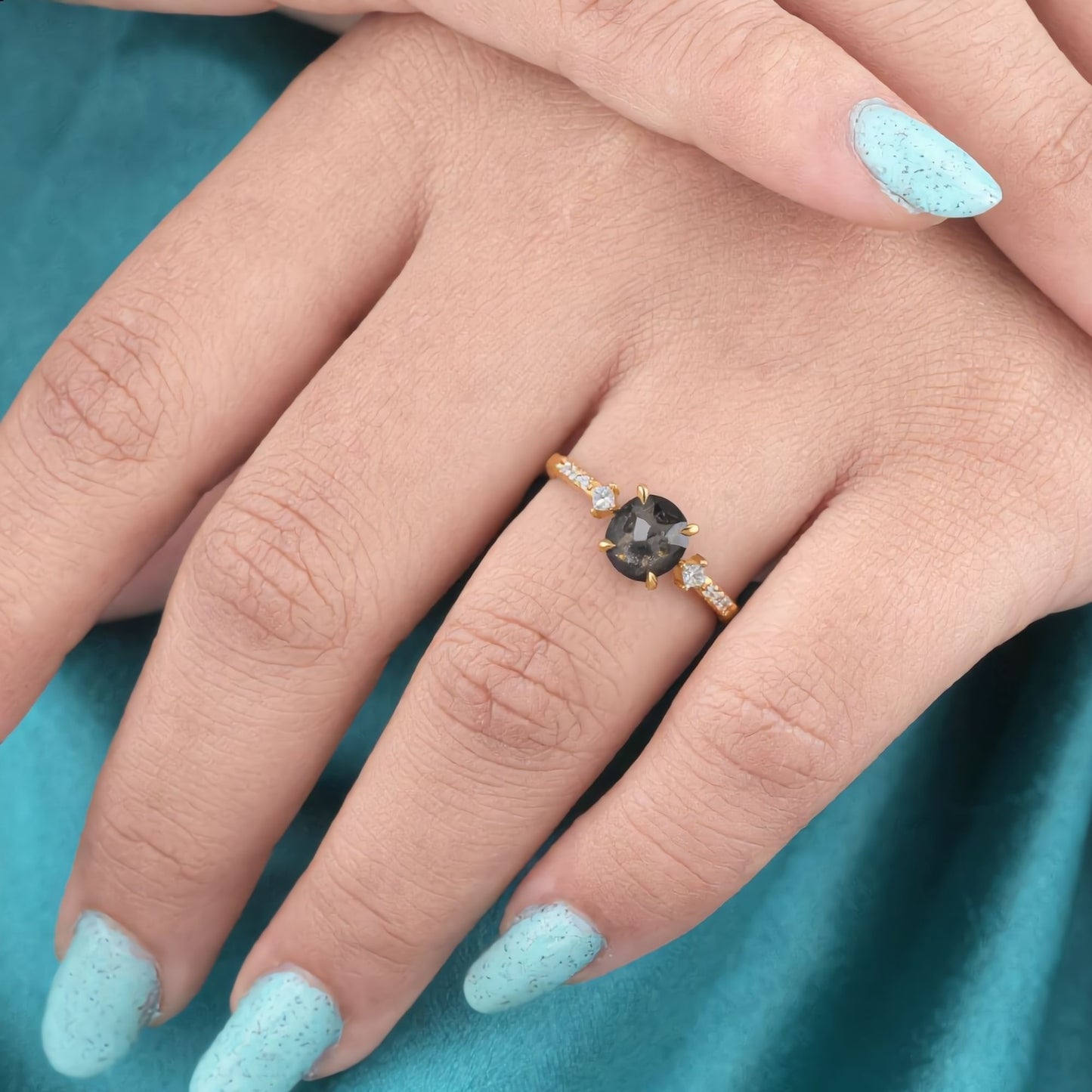 Cushion Salt and Pepper Diamond Ring Rose Gold | Cushion Cut Engagement Ring | Unique Diamond Ring | Alternative Bridal Ring
