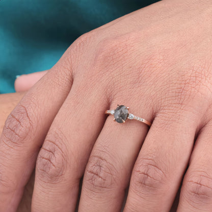Cushion Salt and Pepper Diamond Ring Rose Gold | Cushion Cut Engagement Ring | Unique Diamond Ring | Alternative Bridal Ring