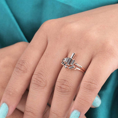 Black Diamond Ring in Rose Gold – Round & Baguette Cut