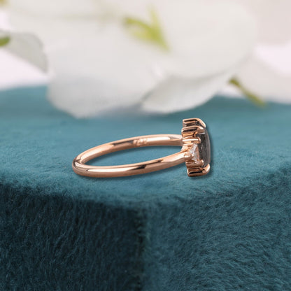 Emerald Salt and Pepper Diamond Ring Rose Gold | Geometric Engagement Ring | Unique Diamond Ring | Alternative Bridal Ring
