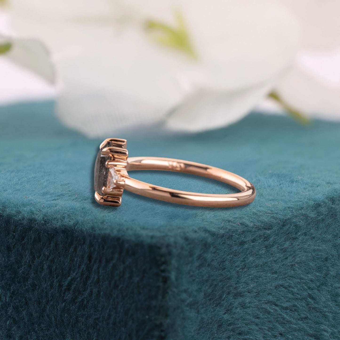 Emerald Salt and Pepper Diamond Ring Rose Gold | Geometric Engagement Ring | Unique Diamond Ring | Alternative Bridal Ring