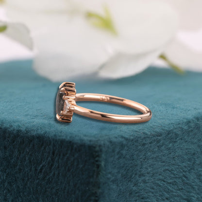 Emerald Salt and Pepper Diamond Ring Rose Gold | Geometric Engagement Ring | Unique Diamond Ring | Alternative Bridal Ring