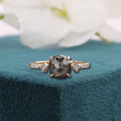 Cushion Salt and Pepper Diamond Ring Rose Gold | Cushion Cut Engagement Ring | Unique Diamond Ring | Alternative Bridal Ring