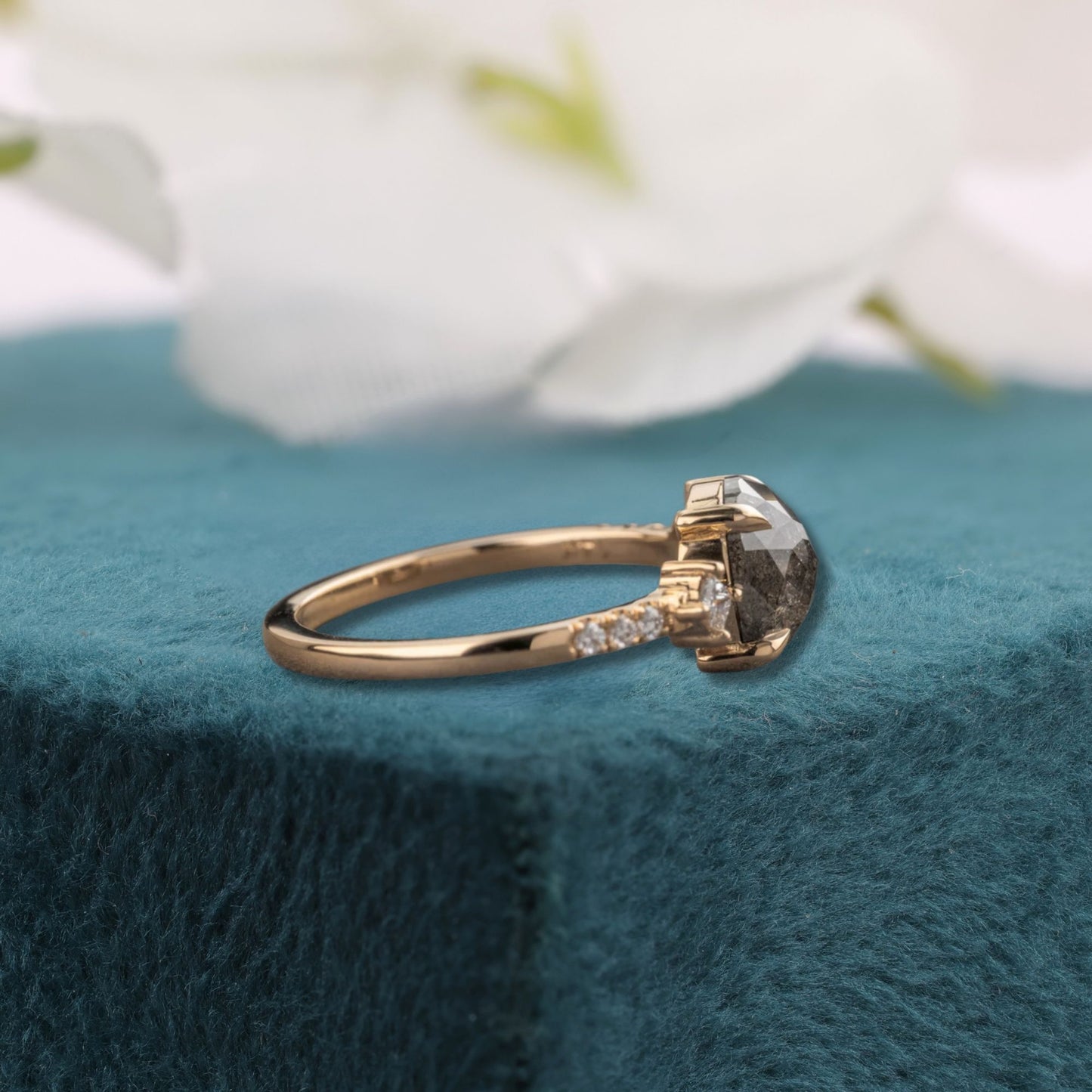 Cushion Salt and Pepper Diamond Ring Rose Gold | Cushion Cut Engagement Ring | Unique Diamond Ring | Alternative Bridal Ring