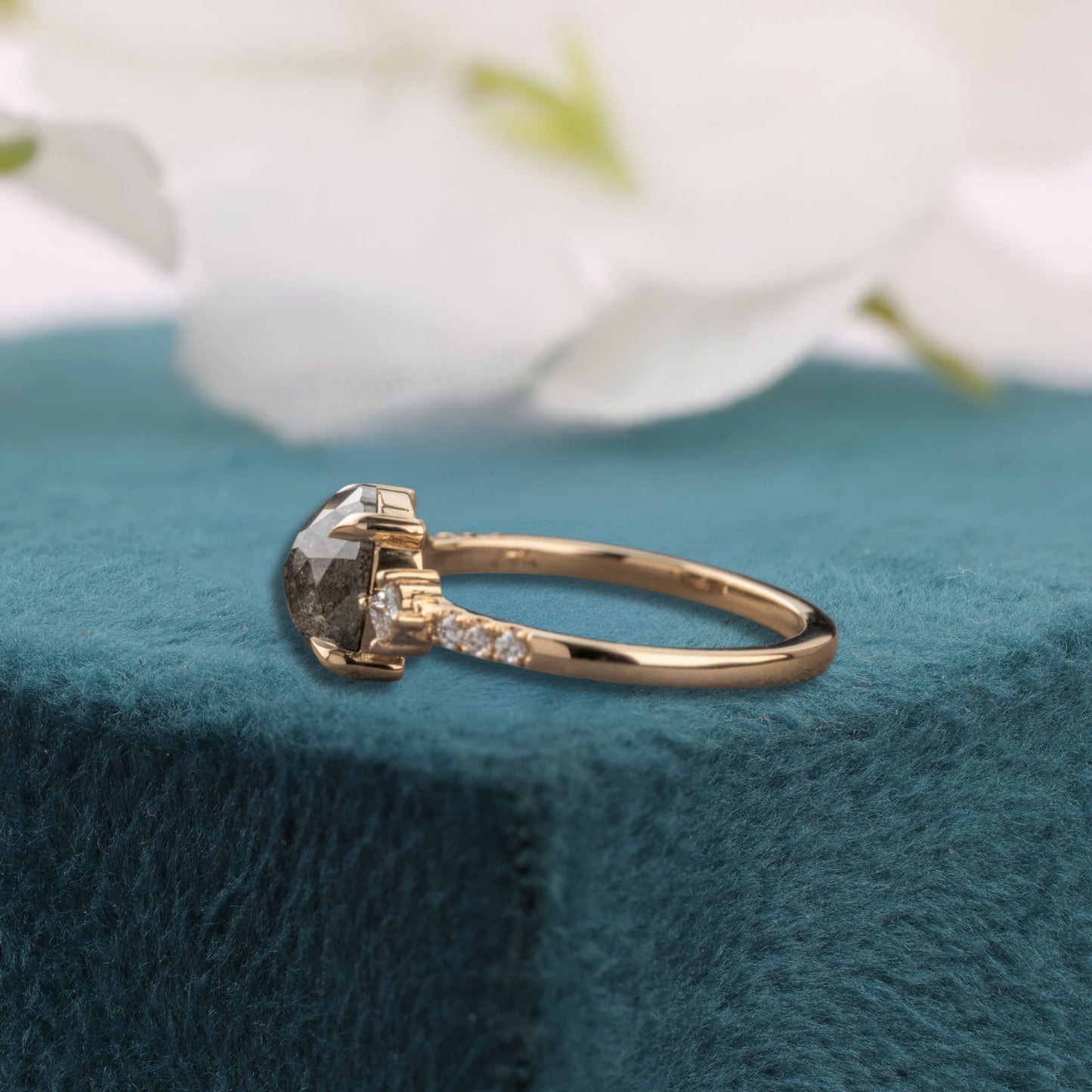 Cushion Salt and Pepper Diamond Ring Rose Gold | Cushion Cut Engagement Ring | Unique Diamond Ring | Alternative Bridal Ring