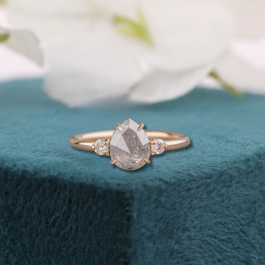 Pear Salt and Pepper Diamond Ring Rose Gold | Pear Engagement Ring | Unique Diamond Ring | Alternative Bridal Ring | Romantic Jewelry Gift