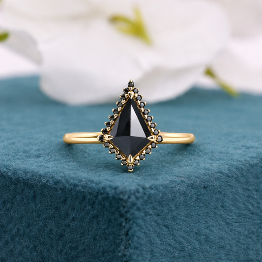 Black Kite Diamond Ring Yellow Gold | Gothic Engagement Ring | Alternative Engagement Ring | Unique Diamond Ring | Modern Statement Jewelry