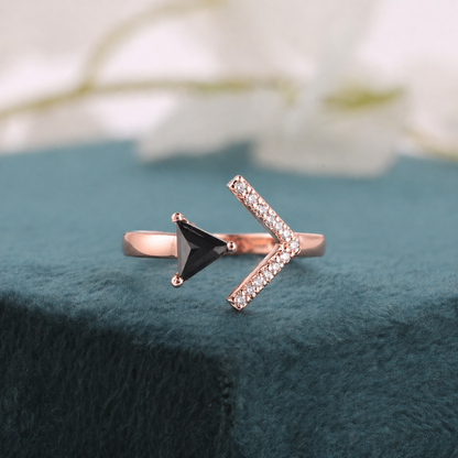 Black Triangle Diamond Chevron Ring – Sleek Rose Gold Style