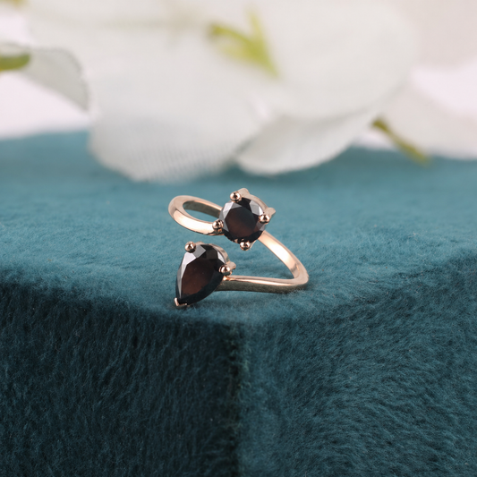 Elegant Black Onyx Ring – Double Diamond in 10K Gold