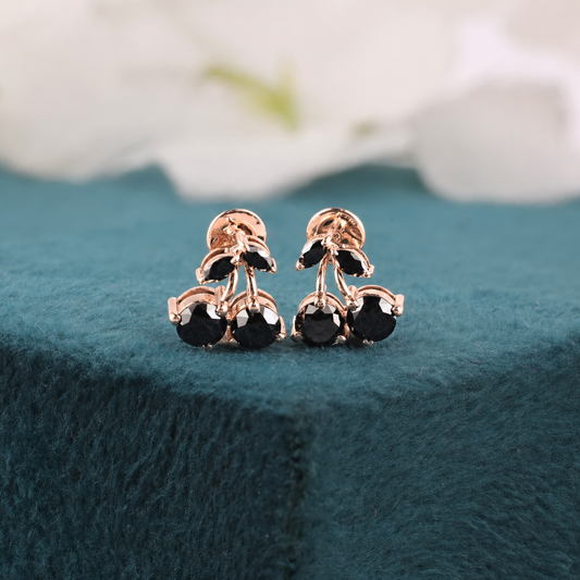 Black Diamond Cherry Studs – Playful Rose Gold Drop Earrings
