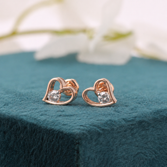 Rose Gold Heart Earrings – Dainty Diamond Studs