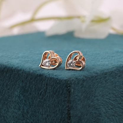 Rose Gold Heart Earrings – Dainty Diamond Studs