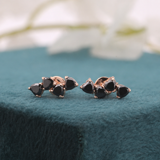 Gold Black Onyx Heart Studs – Elegant Gift for Her