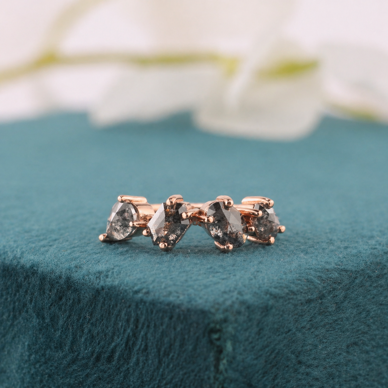 Salt & Pepper Diamond Ring in Rose Gold – Earthy, Elegant Vibes