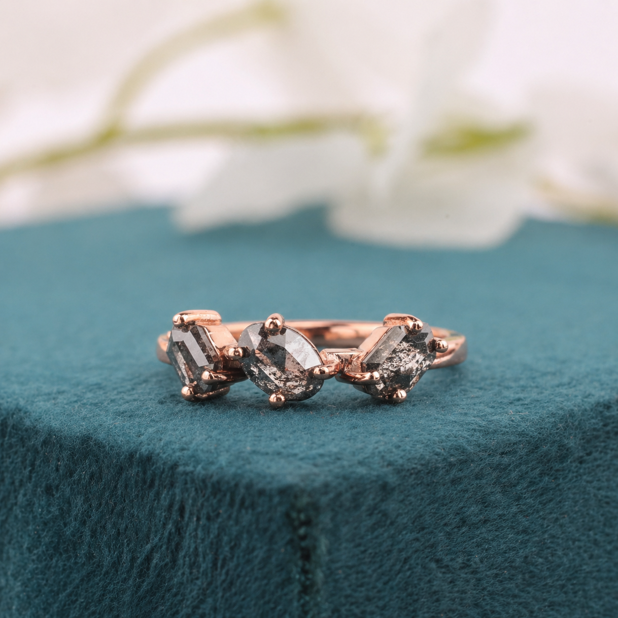 Salt & Pepper Diamond Ring in Rose Gold – Earthy, Elegant Vibes