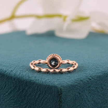 Dendritic Agate Solitaire in Rose Gold – Vintage Floral Ring