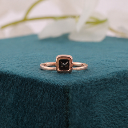 Cushion Black Diamond Ring – Bold Geometric in Rose Gold