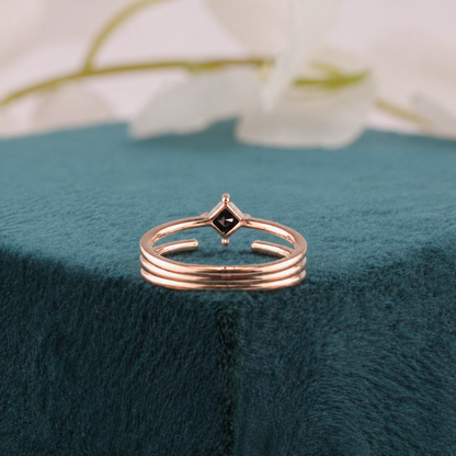Princess Cut Black Diamond Ring – Bold Rose Gold Triple Band