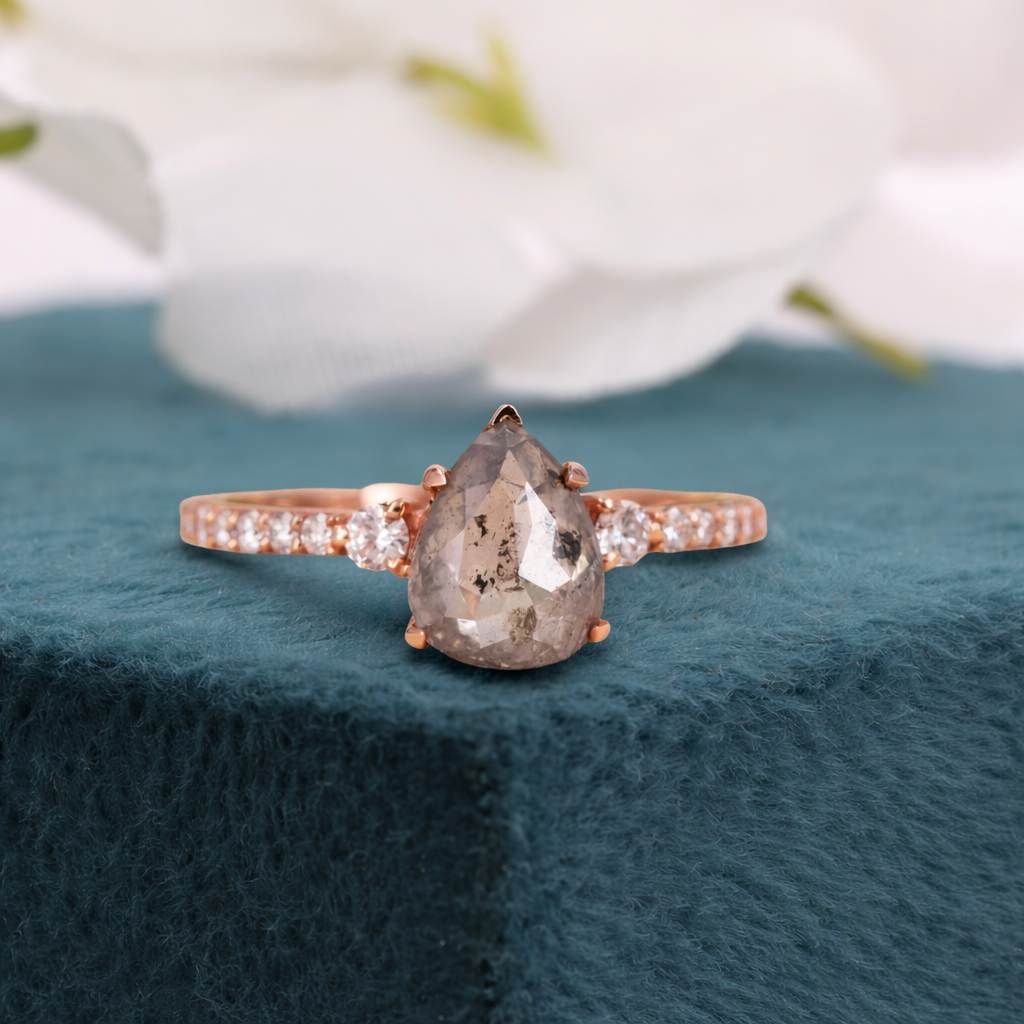 Pear Salt and Pepper Diamond Ring | Unique Engagement Ring | Statement Diamond Ring | Alternative Bridal Ring