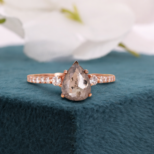 Pear Salt and Pepper Diamond Ring | Unique Engagement Ring | Statement Diamond Ring | Alternative Bridal Ring