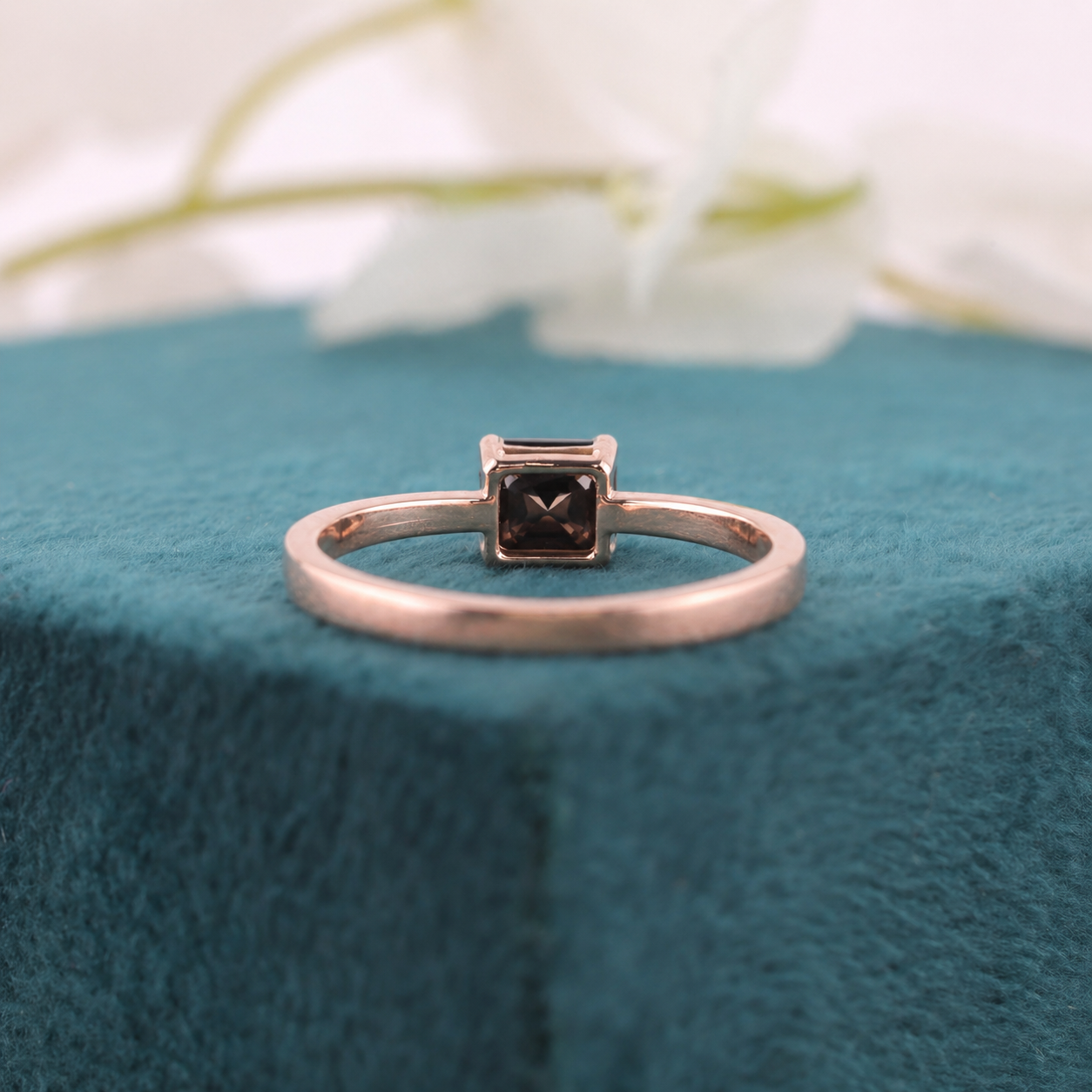 Modern Emerald Cut Black Diamond Ring With 10k Rose Gold