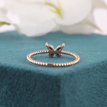 Butterfly Ring with Black Crystals – Textured Band Beauty