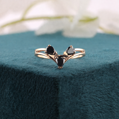 Triple Pear Black Diamond Ring in 10K Rose Gold – Bold & Beautiful