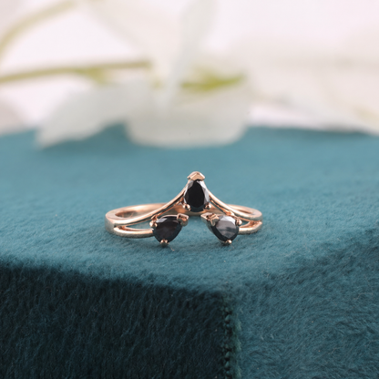 Triple Pear Black Diamond Ring in 10K Rose Gold – Bold & Beautiful