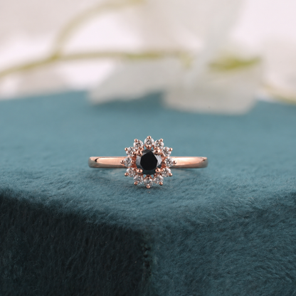 Vintage-Inspired Black Diamond Ring – 10K Rose Gold Elegance