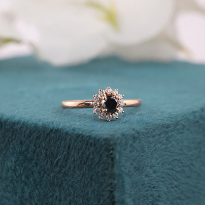 Vintage-Inspired Black Diamond Ring – 10K Rose Gold Elegance