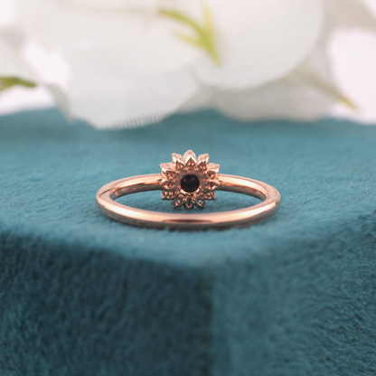 Vintage-Inspired Black Diamond Ring – 10K Rose Gold Elegance