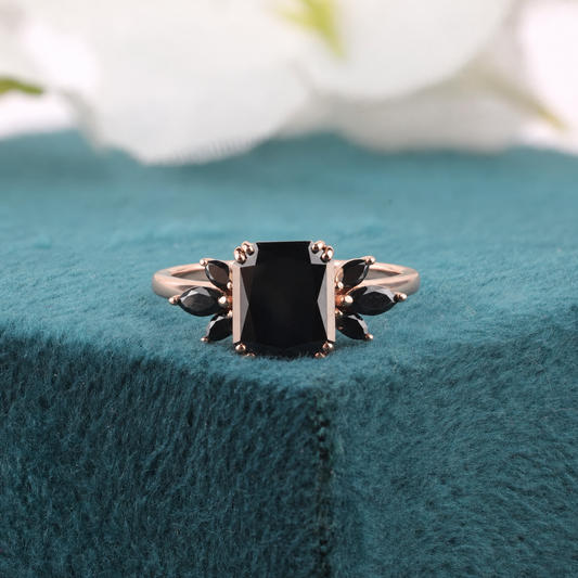 Art Deco Black Diamond Ring – Emerald Cut with Marquise Flair