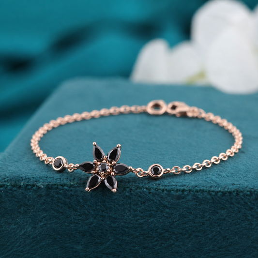 Delicate Black Diamond Bracelet – Rose Gold Gift for Her