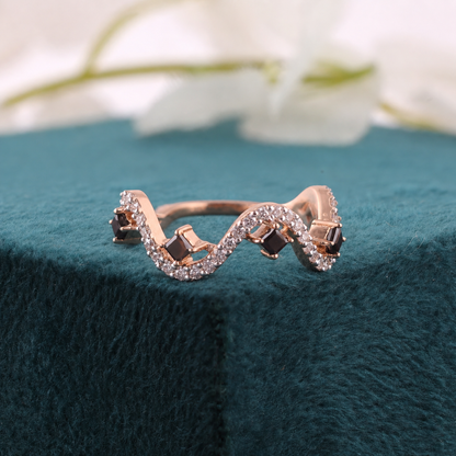 Bold Meets Brilliant – Princess Black and Round White Diamond Ring