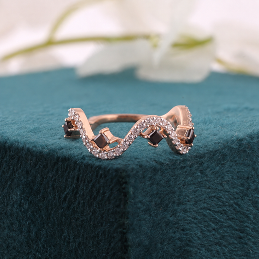 Bold Meets Brilliant – Princess Black and Round White Diamond Ring