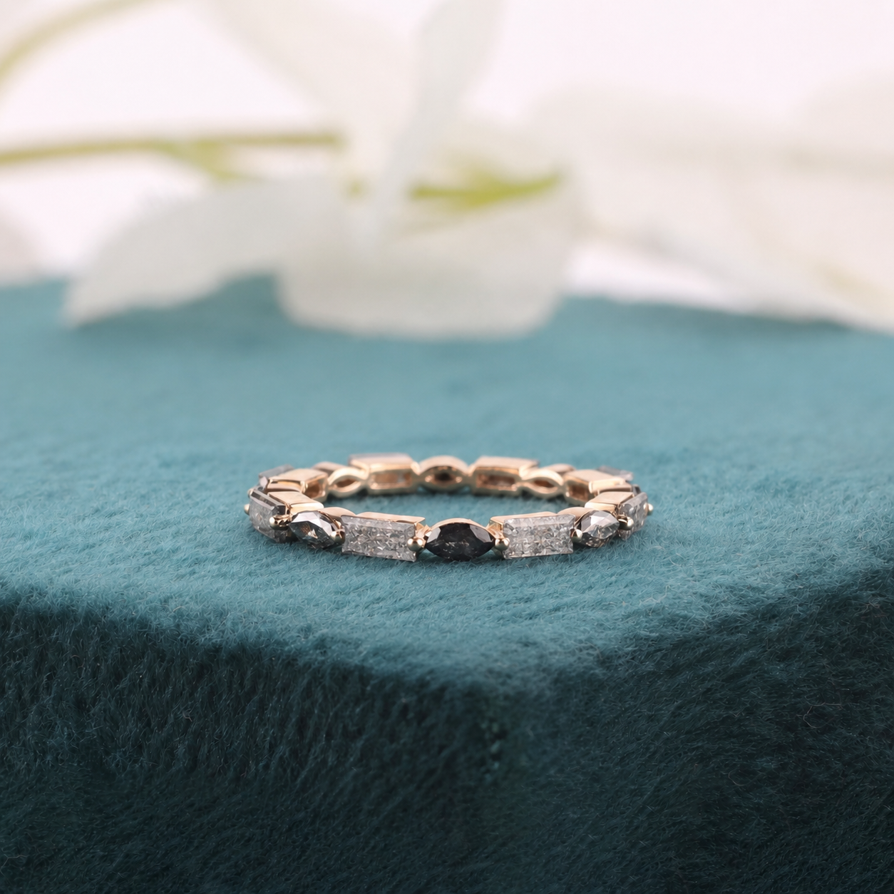 Boldly Unique Salt & Pepper Diamond Band – Marquise & Baguette
