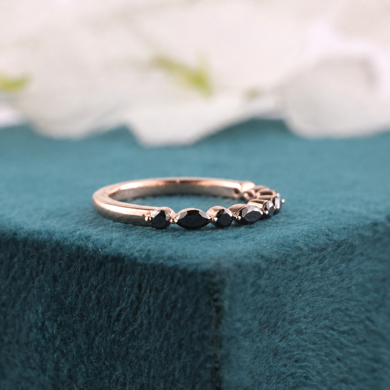 Sleek & Striking Black Diamond Band – Marquise + Round Sparkle