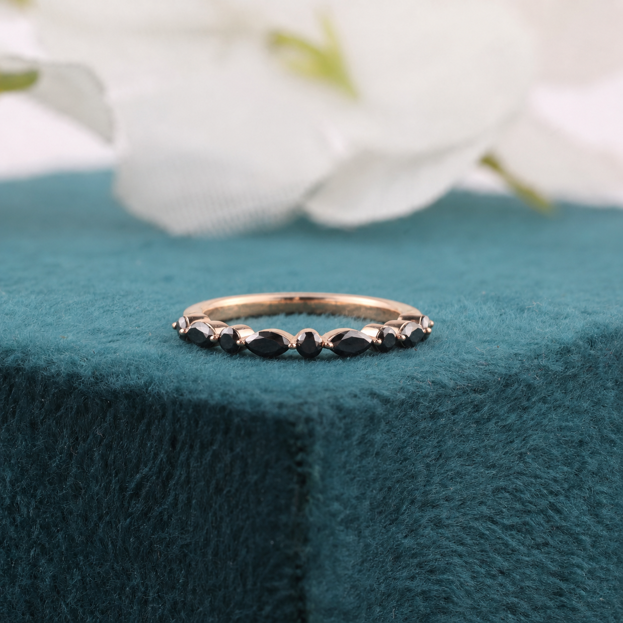 Sleek & Striking Black Diamond Band – Marquise + Round Sparkle