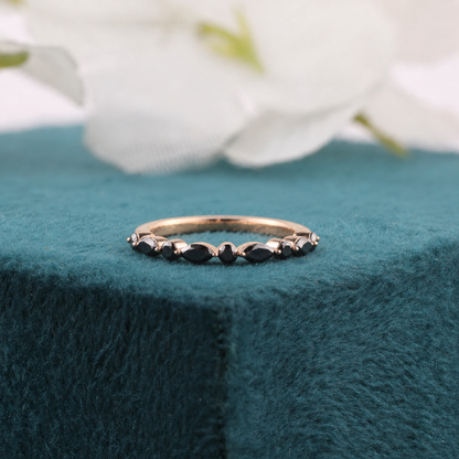 Sleek & Striking Black Diamond Band – Marquise + Round Sparkle
