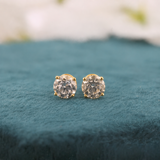Classic Gold Stud Earrings – Minimal Everyday Round Lab Grown Diamond Studs