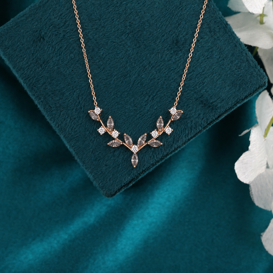Art Deco Inspired Diamond Necklace Leaf & Vine Design in Gold - Statement Jewelry Gift