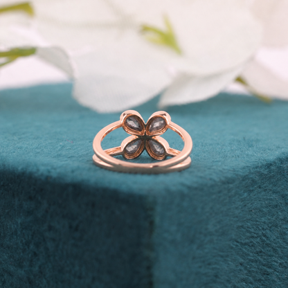 Pear Cut Diamond Flower Ring: 10k Rose Gold, Salt & Pepper Diamond