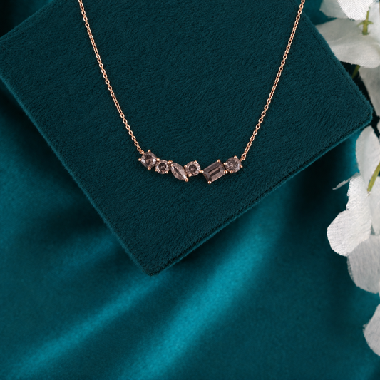 3.90 CT | Salt and Pepper Diamond Necklace | Multi Shape Gold Pendant | Handmade Minimalist Jewelry | Gift for Her
