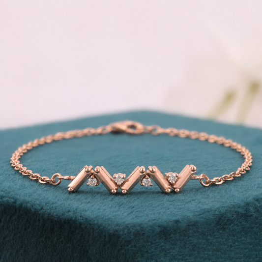 Geometric Diamond Bracelet in Rose Gold – Modern Zigzag Design