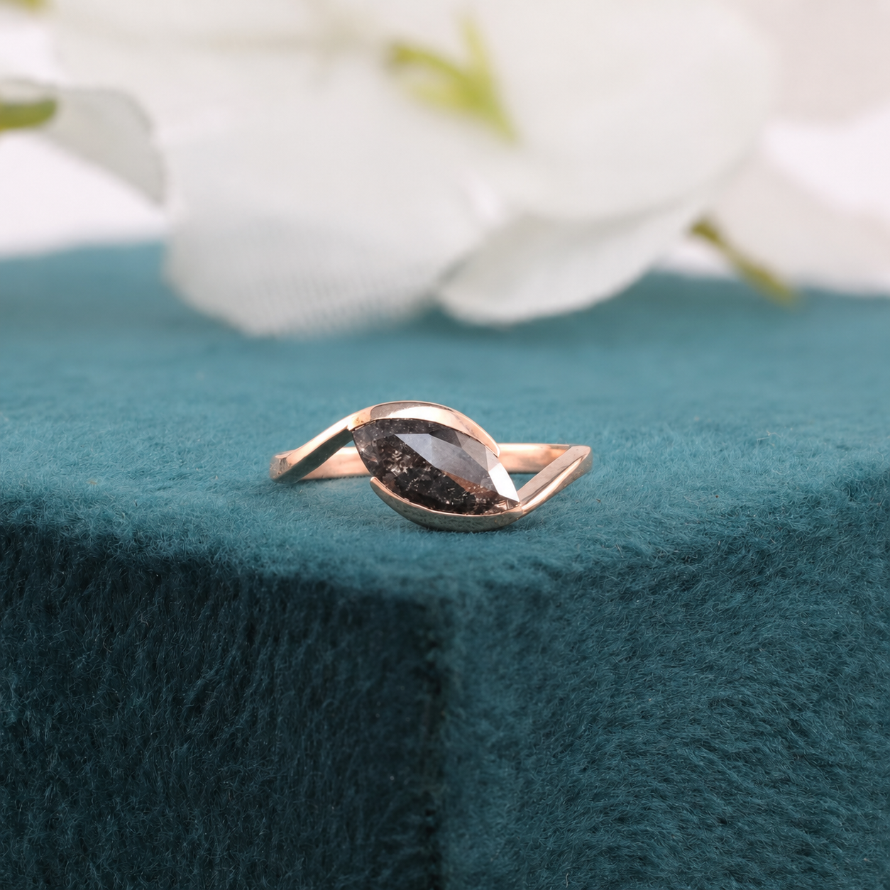 One Marquise Salt and Pepper Diamond Ring – Bold, Modern Charm