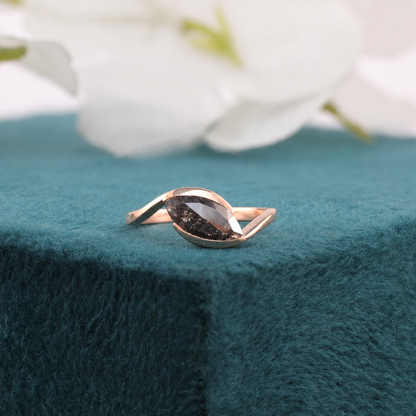 One Marquise Salt and Pepper Diamond Ring – Bold, Modern Charm