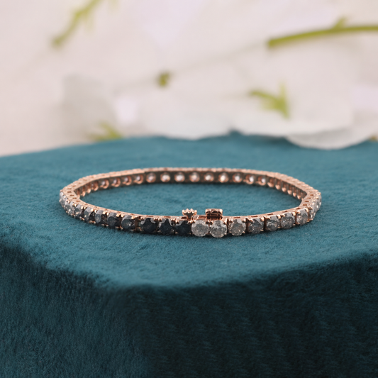 Salt and Pepper Round White to Grey Diamond Tennis Bracelet in Gold