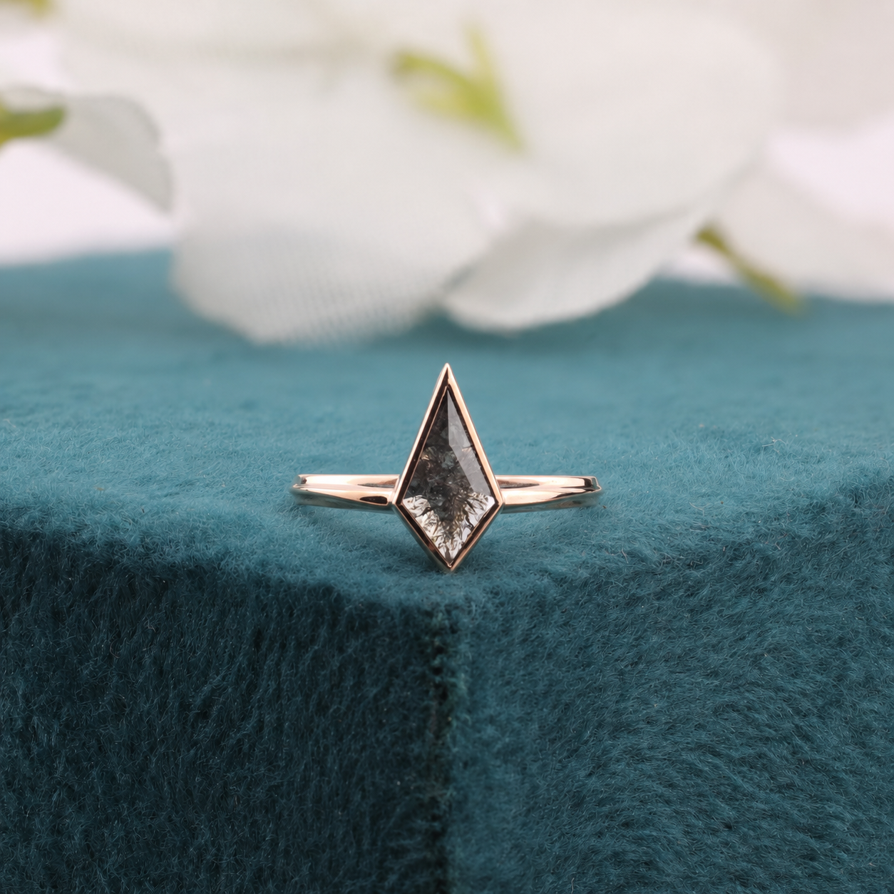 Kite Shaped Salt and Pepper Diamond Ring in 10K Rose Gold