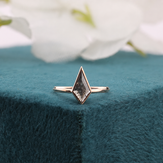 Kite Shaped Salt and Pepper Diamond Ring in 10K Rose Gold
